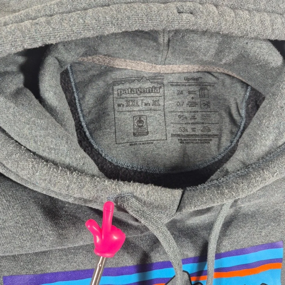 Patagonia P-6 Logo Uprisal Hoodie Men's XL Blue Gray Fleece Pullover Sweatshirt